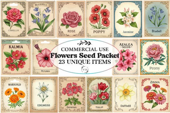 Download Vintage Flowers Seed Packet Clipart - Vintage flowers Collection